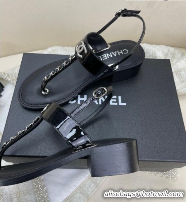 Hot Style Chanel Patent Calfskin Heel Sandals 4.5cm G38200 Black