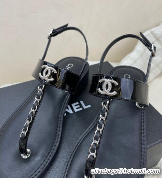 Hot Style Chanel Patent Calfskin Heel Sandals 4.5cm G38200 Black