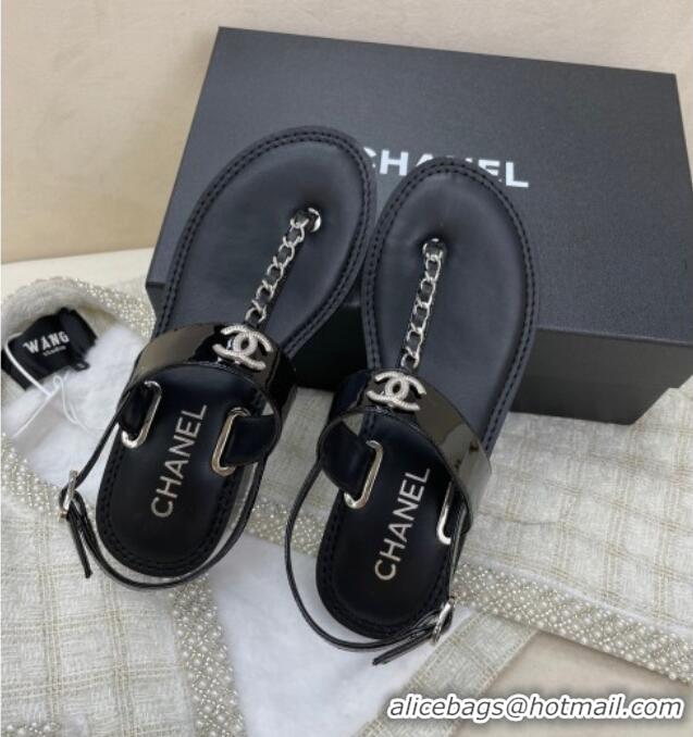 Hot Style Chanel Patent Calfskin Heel Sandals 4.5cm G38200 Black