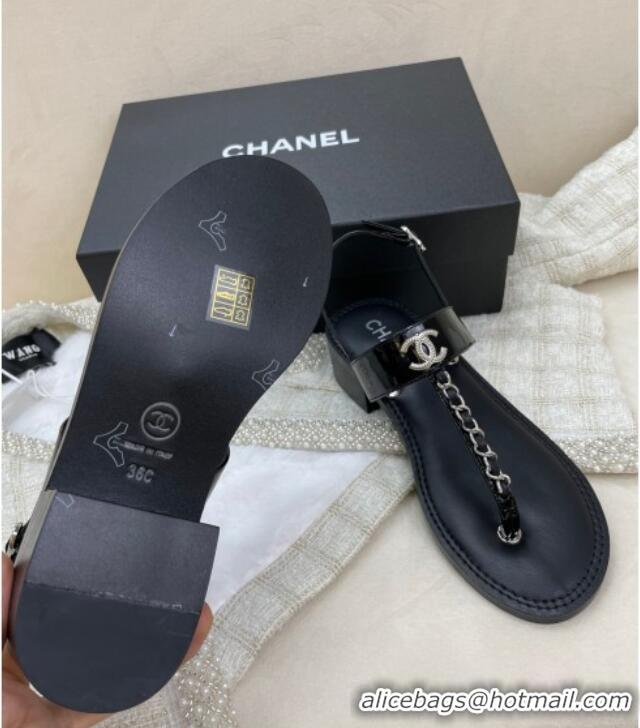 Hot Style Chanel Patent Calfskin Heel Sandals 4.5cm G38200 Black