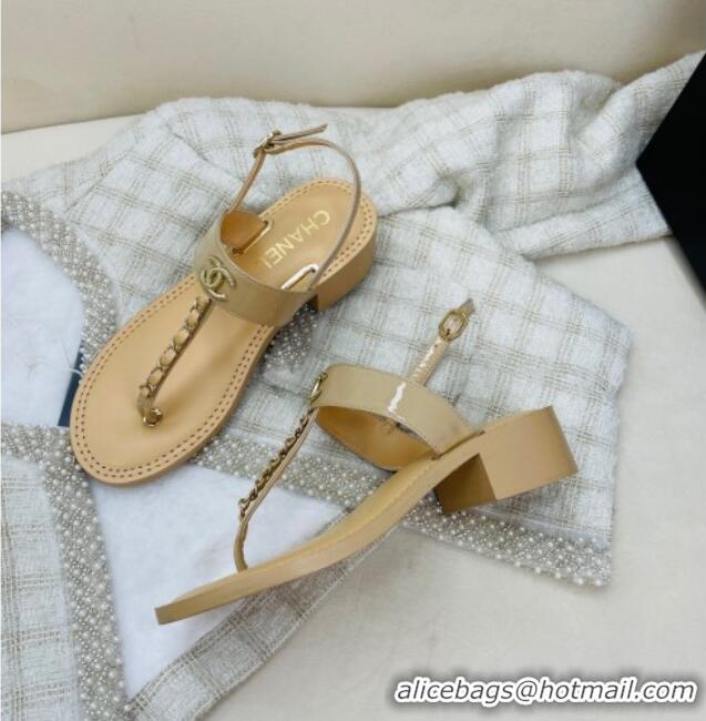 Sophisticated Chanel Patent Calfskin Heel Sandals 4.5cm G38200 Beige