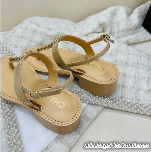 Sophisticated Chanel Patent Calfskin Heel Sandals 4.5cm G38200 Beige