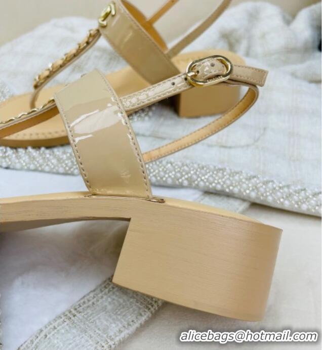 Sophisticated Chanel Patent Calfskin Heel Sandals 4.5cm G38200 Beige