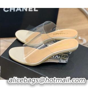 Grade Quality Chanel Transparent Wedge Slide Sandals White 032460