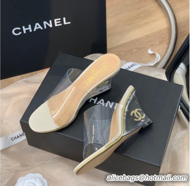 Grade Quality Chanel Transparent Wedge Slide Sandals White 032460