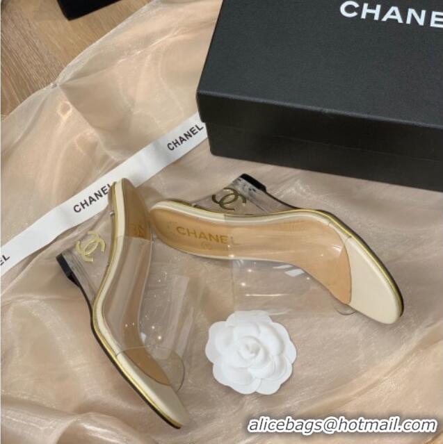 Grade Quality Chanel Transparent Wedge Slide Sandals White 032460