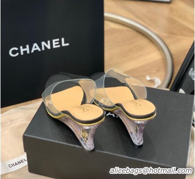 Duplicate Chanel Transparent Wedge Slide Sandals Black 032461