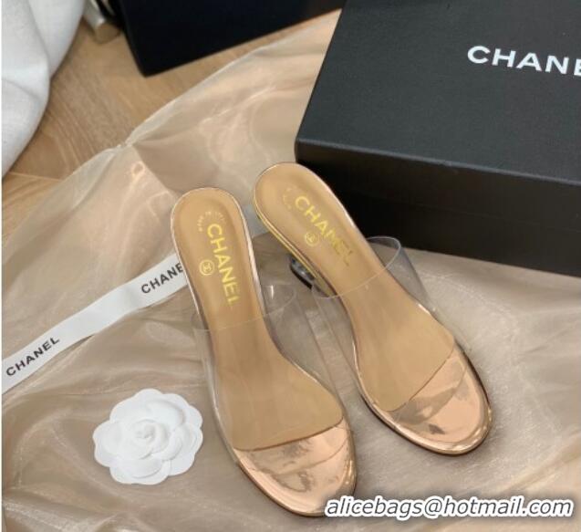 Stylish Chanel Transparent Wedge Slide Sandals Gold 032462