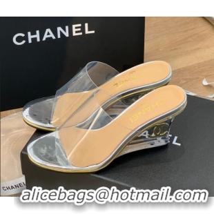 Classic Hot Chanel Transparent Wedge Slide Sandals Silver 2022 032463