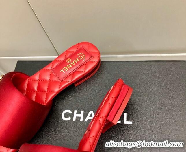 Classic Chanel Satin Flat Slide Sandals G38858 Red