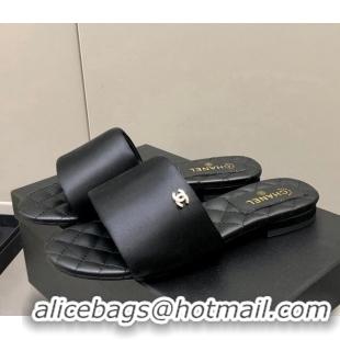 Luxury Discount Chanel Satin Flat Slide Sandals G38858 Black