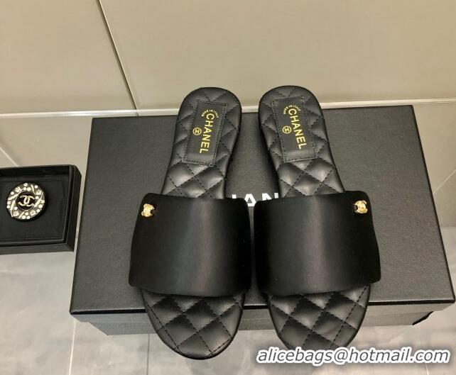 Luxury Discount Chanel Satin Flat Slide Sandals G38858 Black