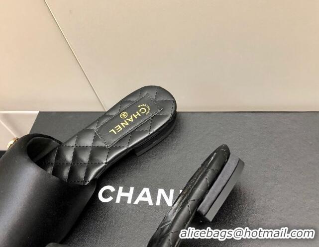 Luxury Discount Chanel Satin Flat Slide Sandals G38858 Black