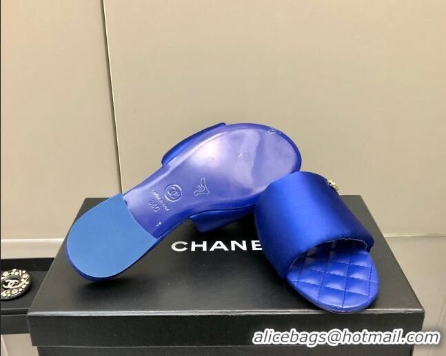 Luxury Chanel Satin Flat Slide Sandals G38858 Blue