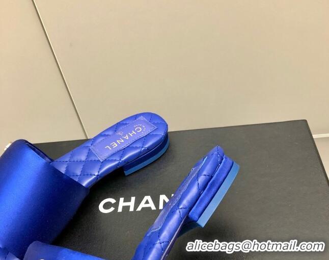 Luxury Chanel Satin Flat Slide Sandals G38858 Blue