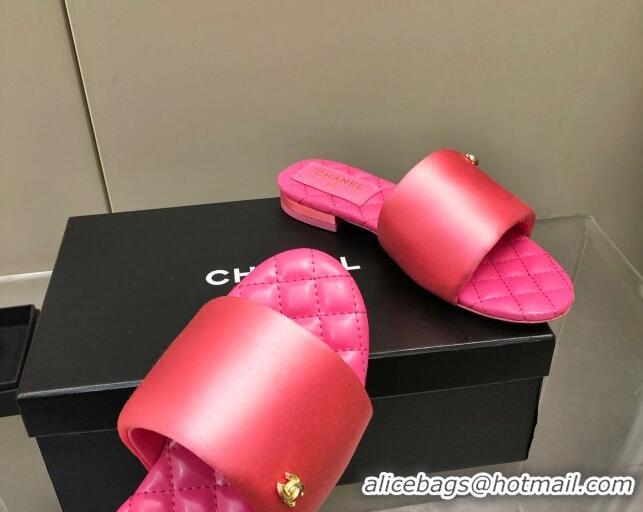 Good Quality Chanel Satin Flat Slide Sandals G38858 Pink