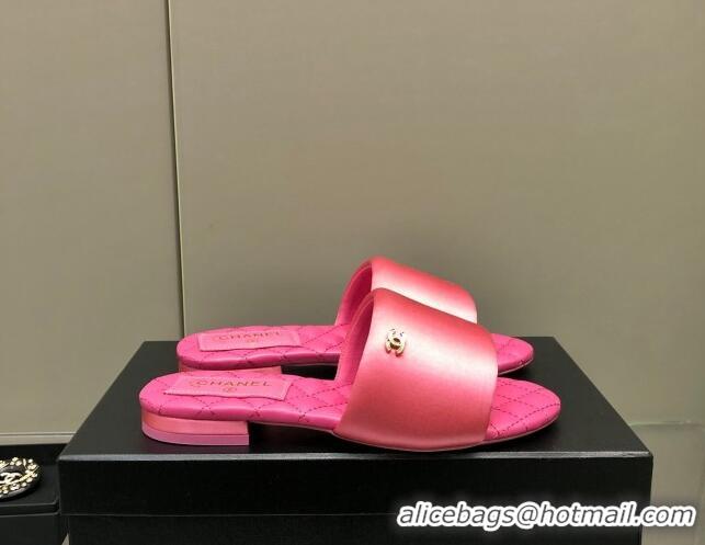 Good Quality Chanel Satin Flat Slide Sandals G38858 Pink