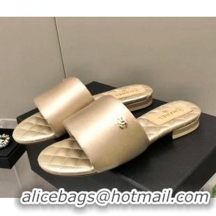 1:1 aaaaa Chanel Satin Flat Slide Sandals G38858 Gold 