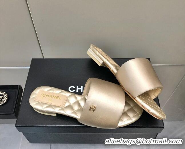 1:1 aaaaa Chanel Satin Flat Slide Sandals G38858 Gold 