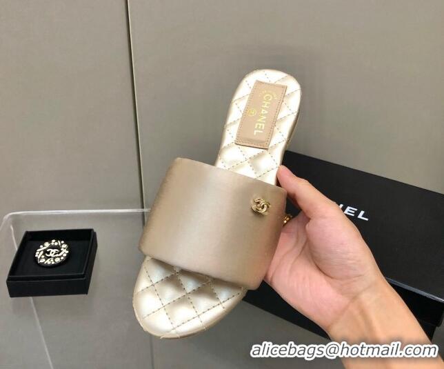 1:1 aaaaa Chanel Satin Flat Slide Sandals G38858 Gold 