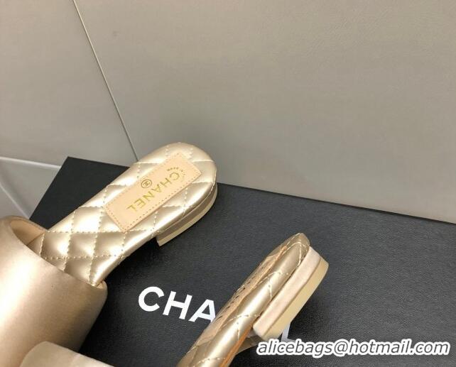 1:1 aaaaa Chanel Satin Flat Slide Sandals G38858 Gold 