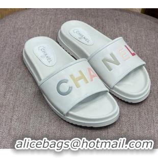 Good Product Chanel Lambskin Slide Sandals G38933 White 2022