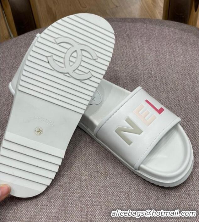 Good Product Chanel Lambskin Slide Sandals G38933 White 2022