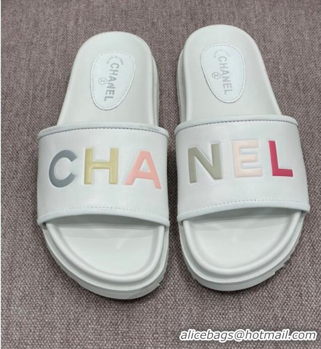 Good Product Chanel Lambskin Slide Sandals G38933 White 2022