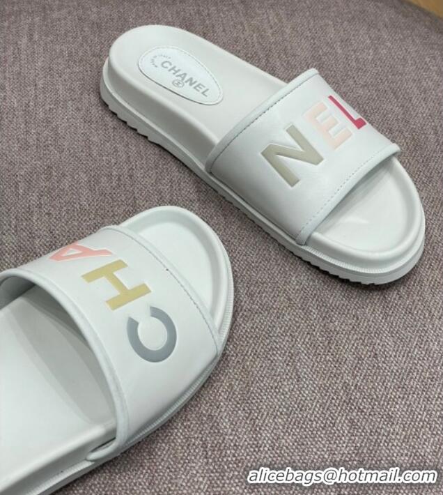 Good Product Chanel Lambskin Slide Sandals G38933 White 2022