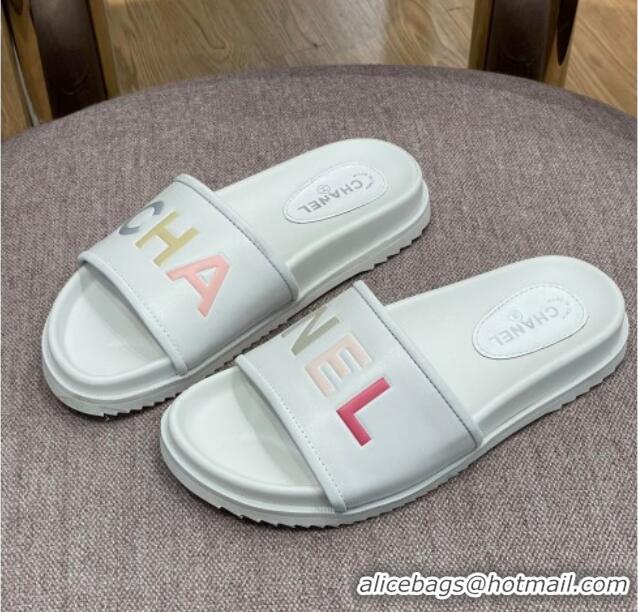 Good Product Chanel Lambskin Slide Sandals G38933 White 2022