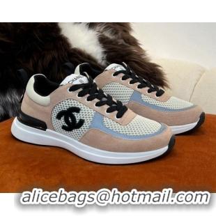 Luxury Chanel Fabric & Mesh Sneakers G38299 Nude 032510