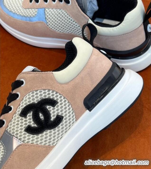 Luxury Chanel Fabric & Mesh Sneakers G38299 Nude 032510