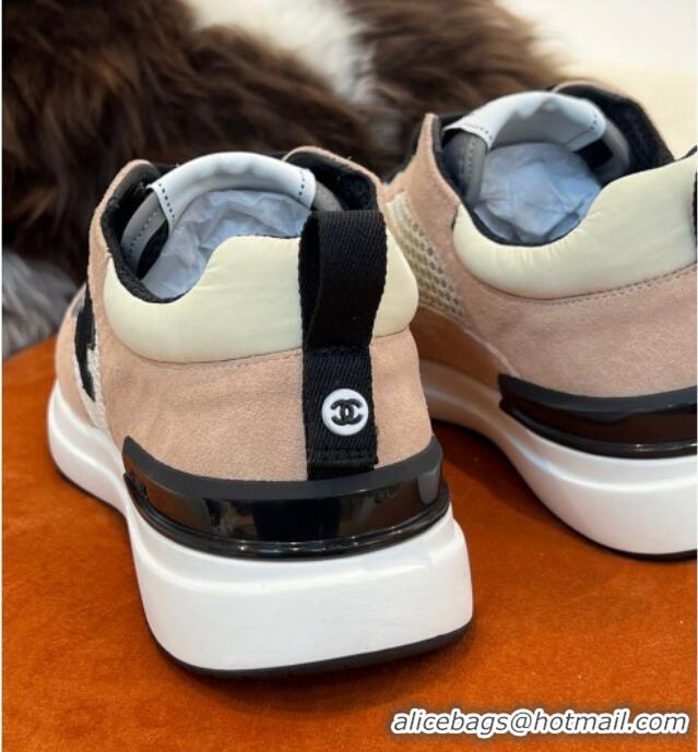 Luxury Chanel Fabric & Mesh Sneakers G38299 Nude 032510