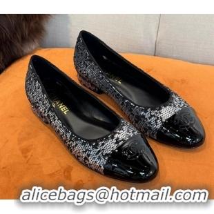 Classic Hot Chanel Sequins Flat Ballerinas Silver 032511