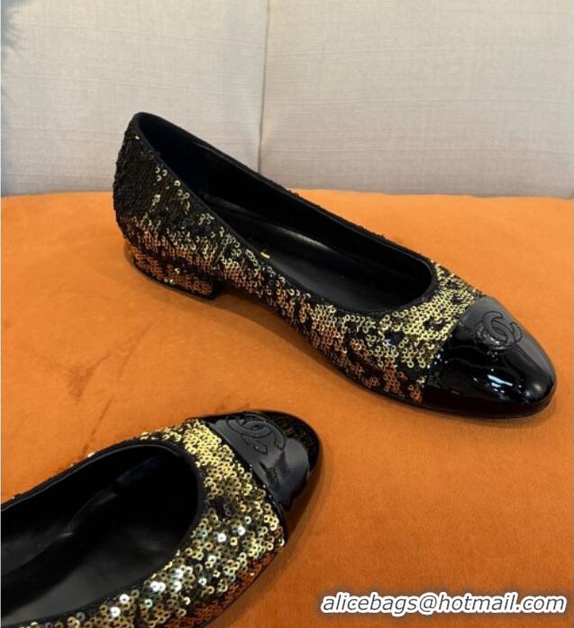 Hot Style Chanel Sequins Flat Ballerinas Gold 032512