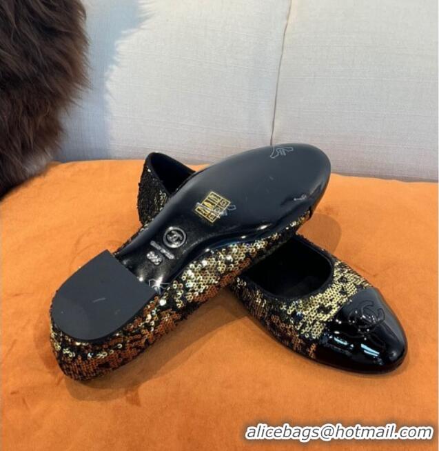 Hot Style Chanel Sequins Flat Ballerinas Gold 032512