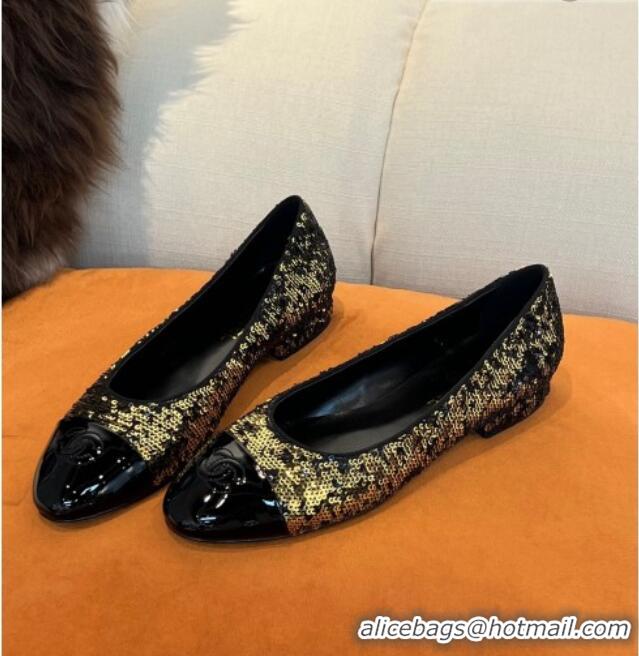 Hot Style Chanel Sequins Flat Ballerinas Gold 032512