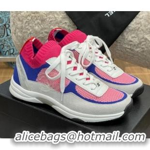 Fashion Chanel Knit and Suede Sneakers G38750 Dark Pink 032513 