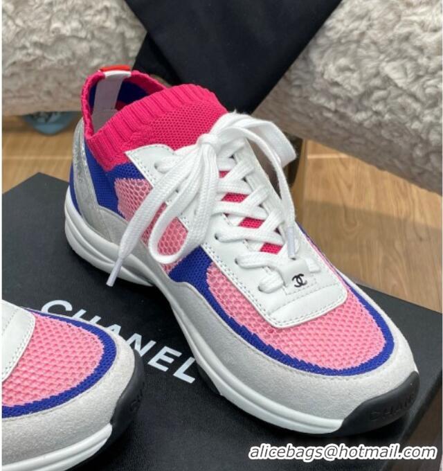 Fashion Chanel Knit and Suede Sneakers G38750 Dark Pink 032513 