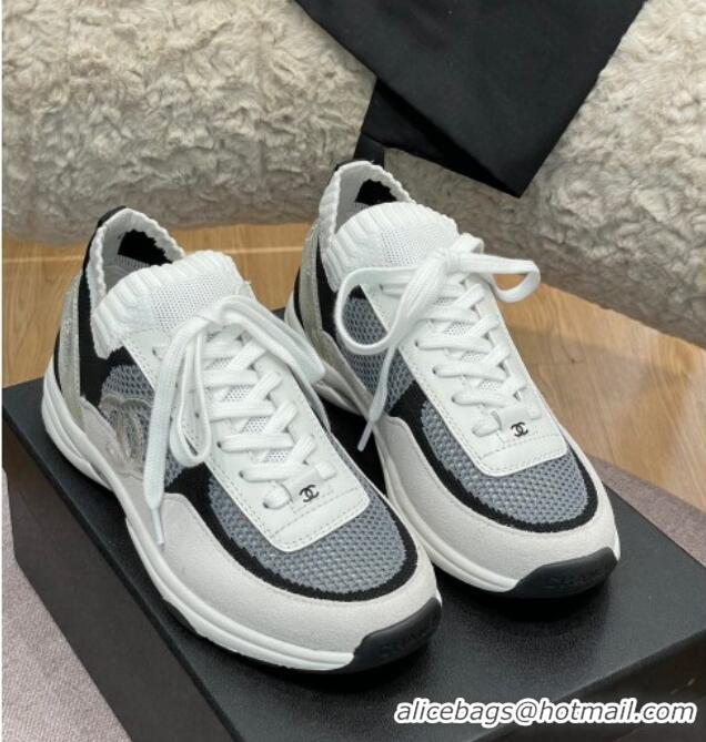 Luxury Chanel Knit and Suede Sneakers G38750 Dark Gray 032514