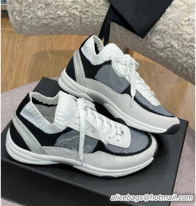 Luxury Chanel Knit and Suede Sneakers G38750 Dark Gray 032514