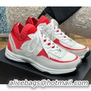 Low Price Chanel Knit and Suede Sneakers G38750 Red 032516