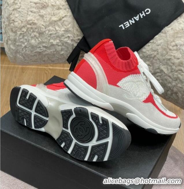 Low Price Chanel Knit and Suede Sneakers G38750 Red 032516