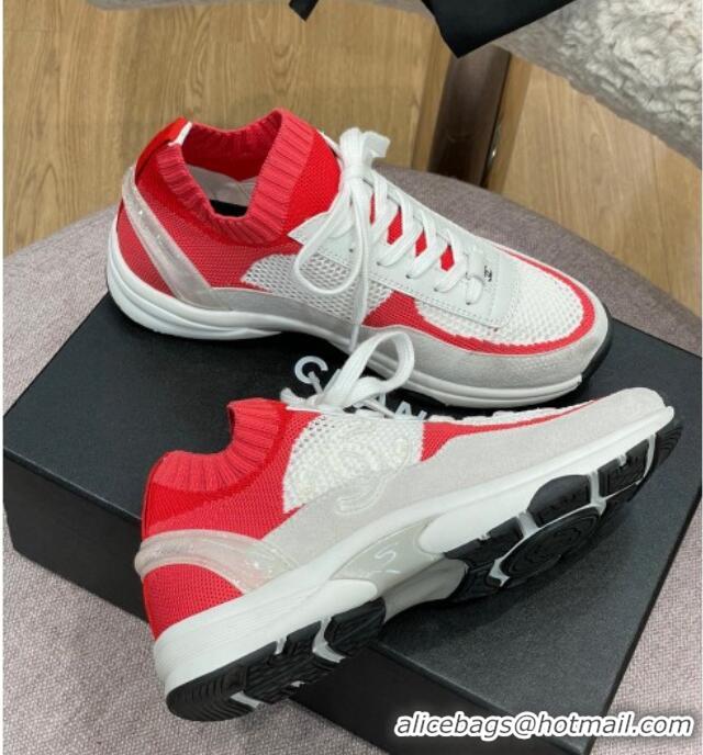 Low Price Chanel Knit and Suede Sneakers G38750 Red 032516