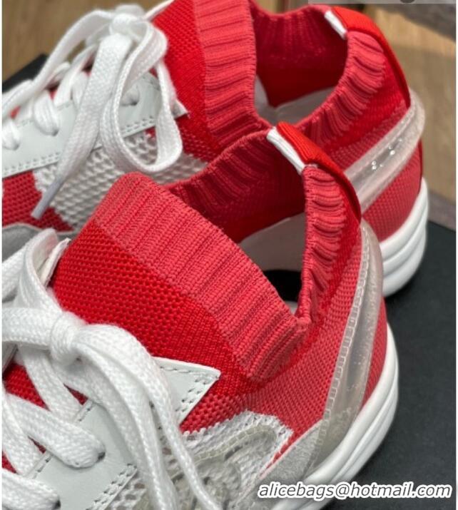 Low Price Chanel Knit and Suede Sneakers G38750 Red 032516