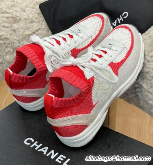 Low Price Chanel Knit and Suede Sneakers G38750 Red 032516