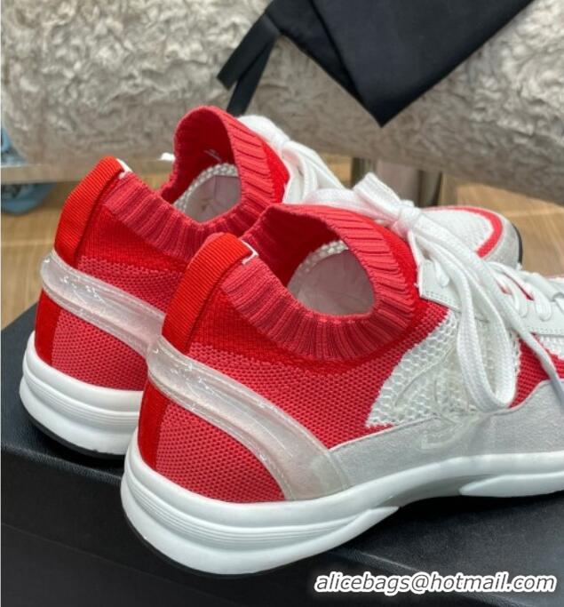 Low Price Chanel Knit and Suede Sneakers G38750 Red 032516