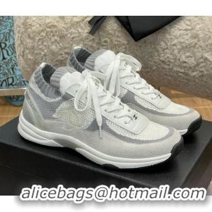 Grade Quality Chanel Knit and Suede Sneakers G38750 White 032517