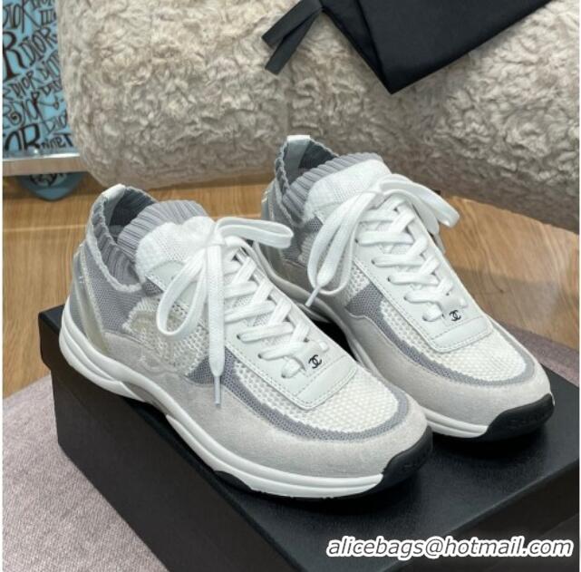 Grade Quality Chanel Knit and Suede Sneakers G38750 White 032517