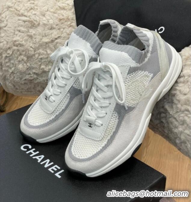 Grade Quality Chanel Knit and Suede Sneakers G38750 White 032517